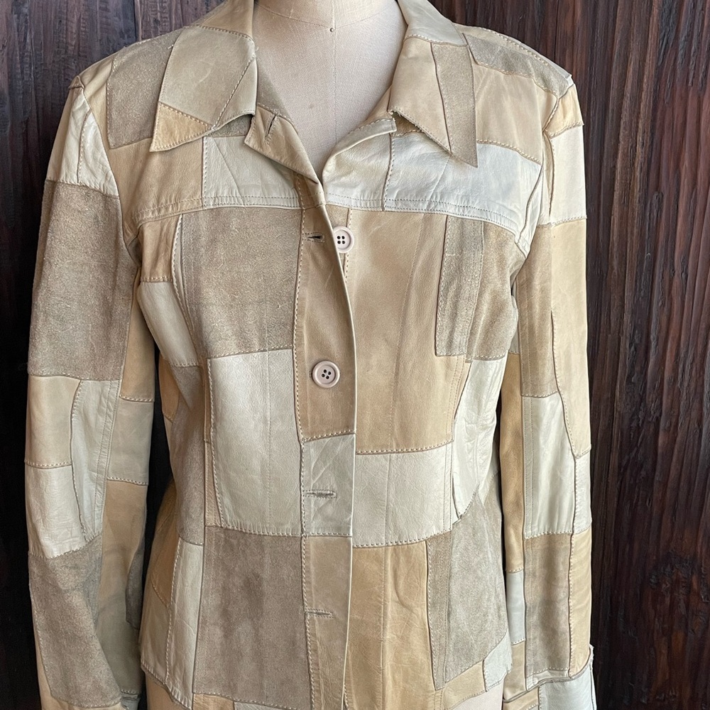illia Vintage Patchwork Leather Jean Style Jacket